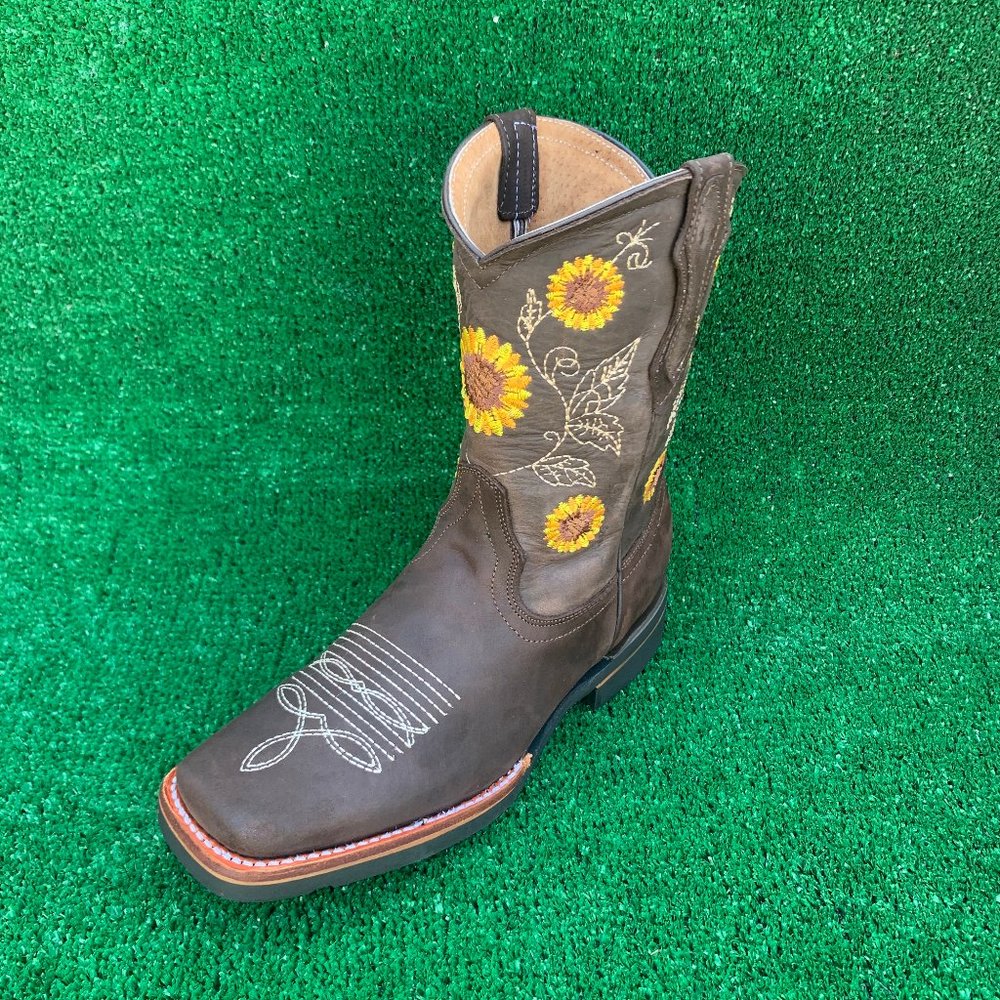 WOMEN'S RODEO COWGIRL BOOTS LEATHER SUNFLOWER 711 - Picture 2 of 6